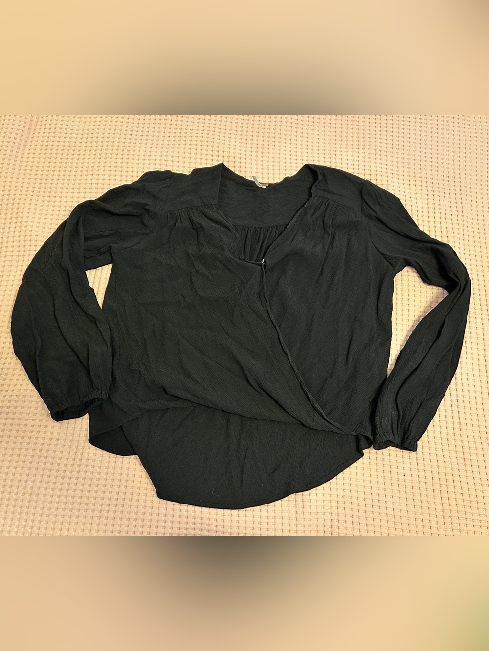 Free People Black Check On It Long-Sleeve Wrap Blouse
